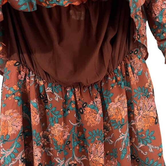 The Hanger Womens Rust Floral Off The Shoullder Layered Boho Dress Size Small - Picture 4 of 6